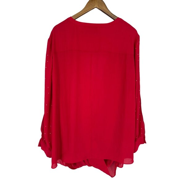 Catherines Split Long Sleeve Embellished Faux Wrap Blouse Size 3X - Picture 8 of 9